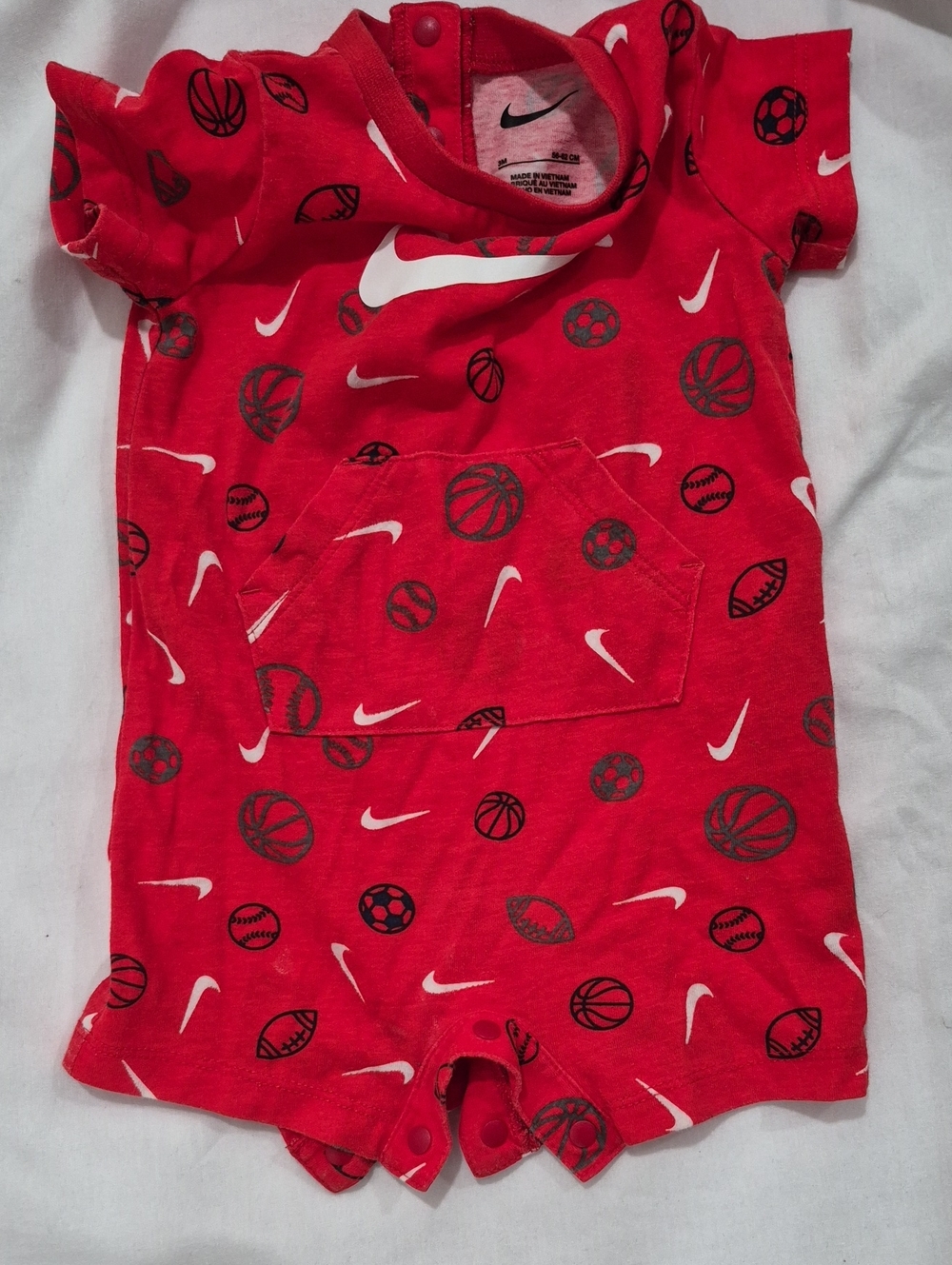 Nike Red Baby Romper with Sports Ball & Swoosh Print